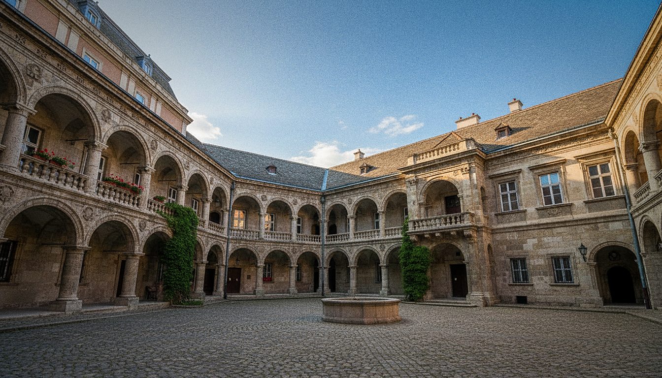 Cortile interno in pietra del complesso del Castello di Buda